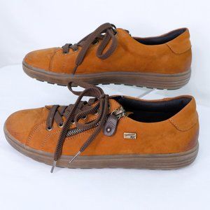 RARE Remonte Tex brushed leather Brown sneakers Laced Zipper accent 9